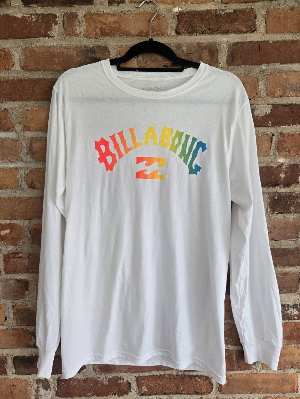 Billabong White Long Sleeve Tee with Rainbow Logo